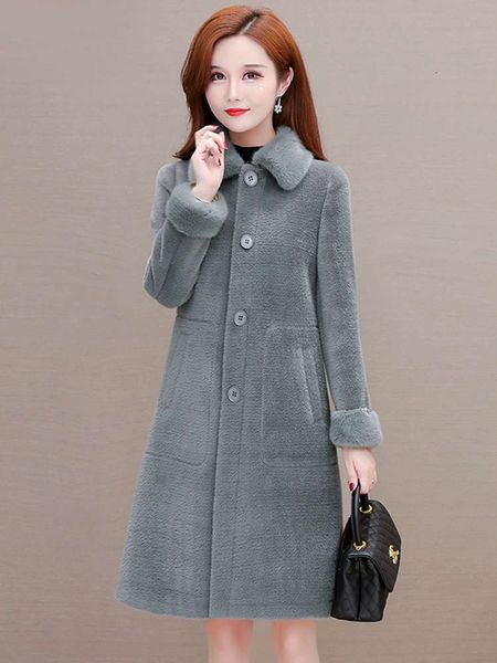 

1mink thickened women's autumn winter 2020 new high end and fur one body woolen coat mother18uy, Black