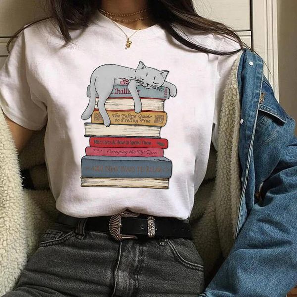

women print clothing graphic sleep cute streetwear cat animal ladies clothes lady tees female t shirt womens t-shirt, White
