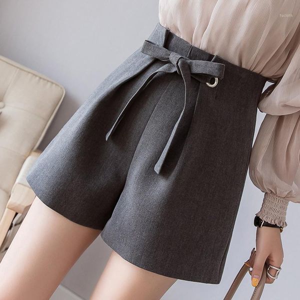 

summer women's shorts gray black high waist shorts women office commuting female short fashion korean bow short pants women1, White;black