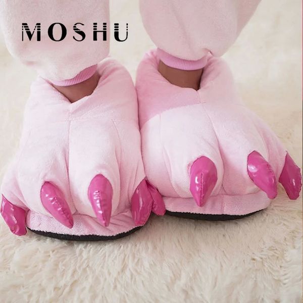 

funny animal paw house slippers winter men & women slippers female monster claw children cute plush home shoes pantufa #vm1r, Black