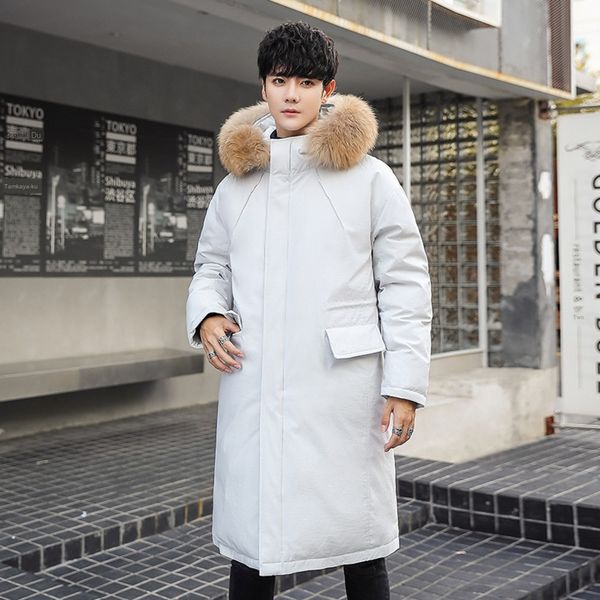 

vhkon new style men's coat jacket medium length thick down jacket for men and women couples white duck down loose winter coat, Black