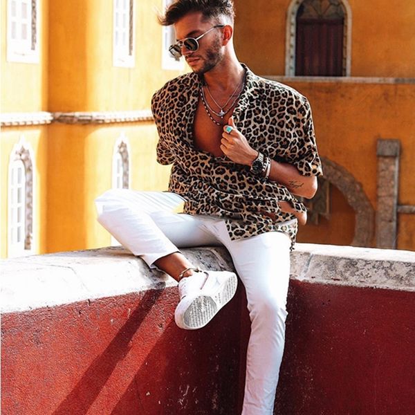 

summer new leopard print men's shirt 201120, White;black