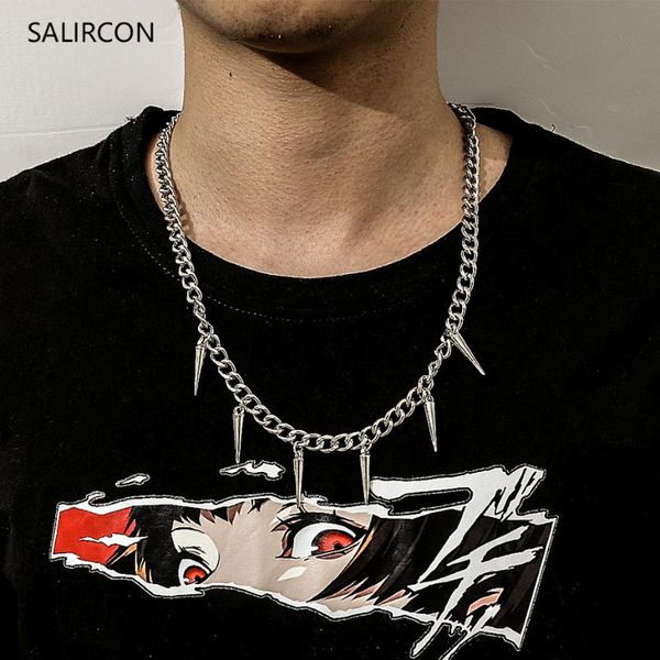 

salircon gothic длинный шип rivet choker ожерелье женщины стимпанк серебро цвет кубинский цепочка мужчины ожерелье заявление ювелирные издел, Golden;silver