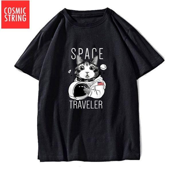 

cosmic string short sleeve space cat print casua loose summer tshirt cool sport hooded sweatshirt hoodie men t shirt