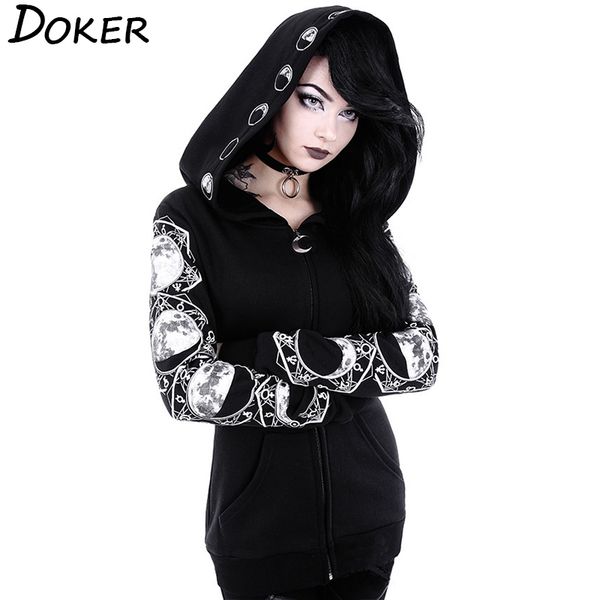 

5xl gothic punk women print long sleeve hoodies sweatshirts casual zipper jacket hooded female autumn winter black hoodies