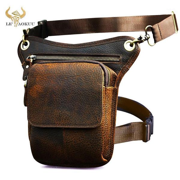 

waist bags thick genuine leather men design small messenger sling bag multifunction vintage fanny belt pack leg drop pouch 211-11
