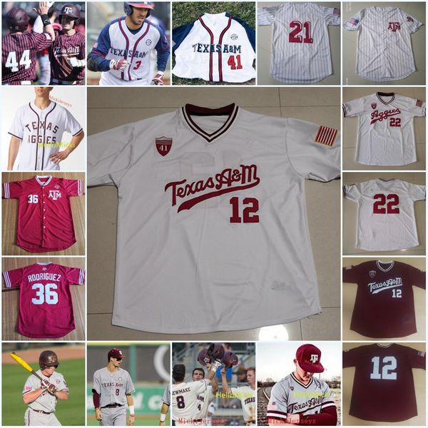 

custom texas a&m aggies baseball jersey corbin martin michael barash ross stripling aj. minter logan foster asa lacy texas a&m aggies jersey, Black