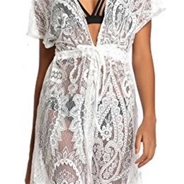 

2020 beach cover swimsuit bikini lace maxi beach dress, White