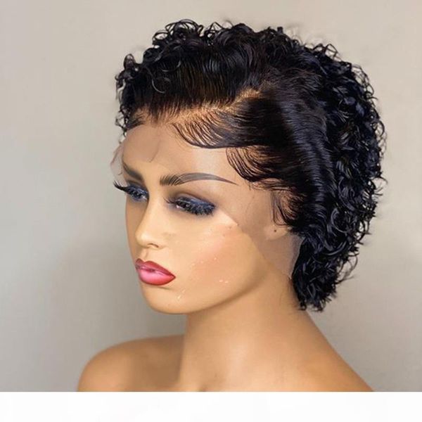 

pixie lace front human hair wigs natural colors brazilian remy wigs 150% density pre plucked with baby hair for black women, Black;brown