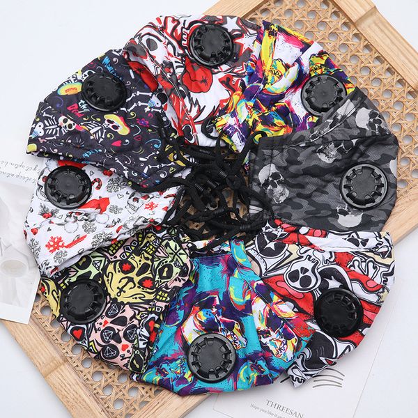 

halloween skull camouflage printed fashion face mask anti-dust earloop with breathing valve adjustable reusable mouth masks protective mask