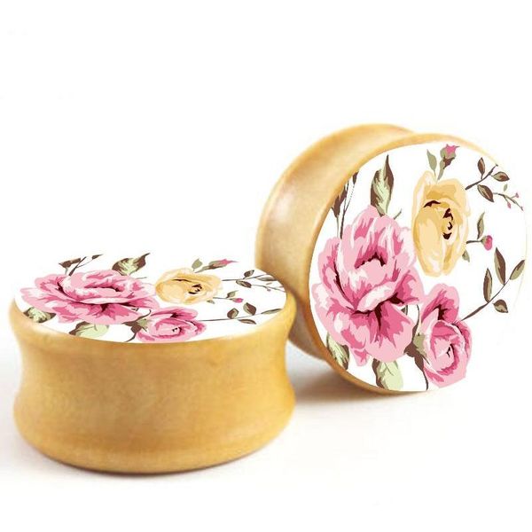 

vintage flower double flare saddle ear plug gauges tunnel mix 6-16mm wood body piercing jewelry 5c3rb, Silver