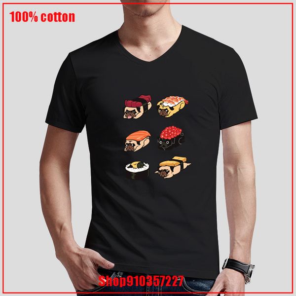 

sushi pug personalized short sleeves v young man blouse white slim couple new trendy soft sport hooded sweatshirt hoodie t shirt