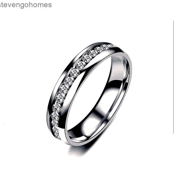 

korean single version minority row titanium stainless steel diamond couple ring headwear, Silver