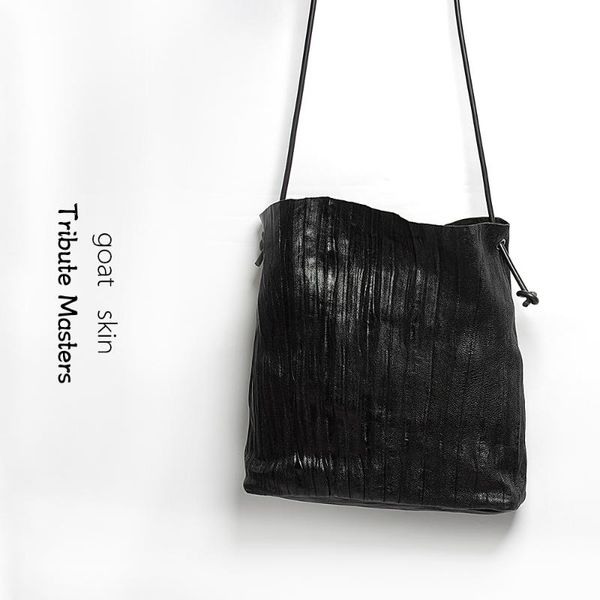 

woman sheepskin bags genuine leather handbag natural pleated soft new shoulder bag fashion black messenger bag