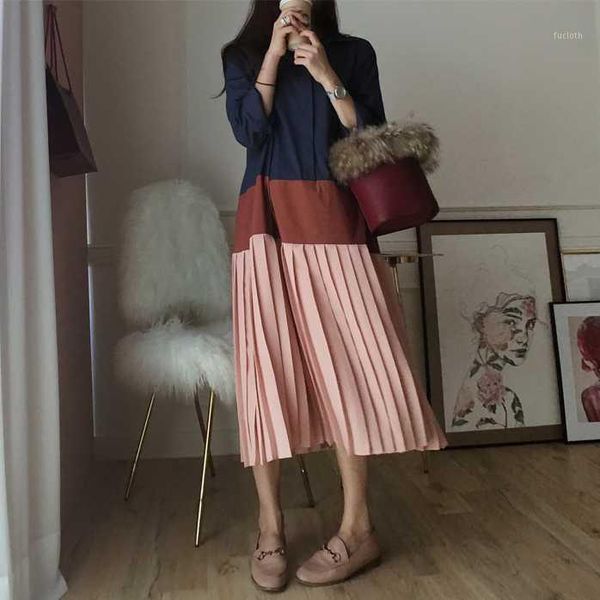 

superaen fashion autumn new 2020 women long sleeve cotton casual korean style girls dress loose loose cotton pleated dress women1, Black;gray