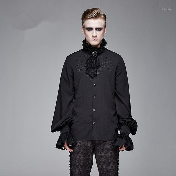 

gothic vintage mens shirts black neckties mens stand neck printing patchwork clothing1, White;black