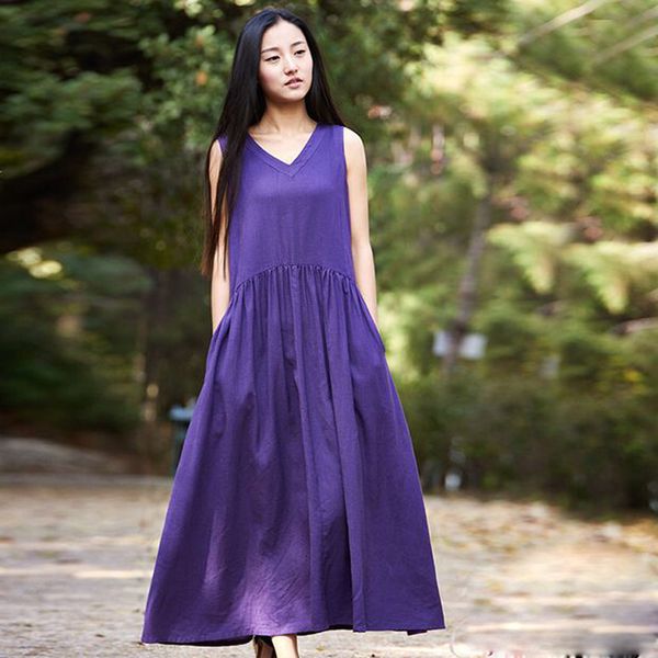 

long casual linen summer maxi women's dress gown