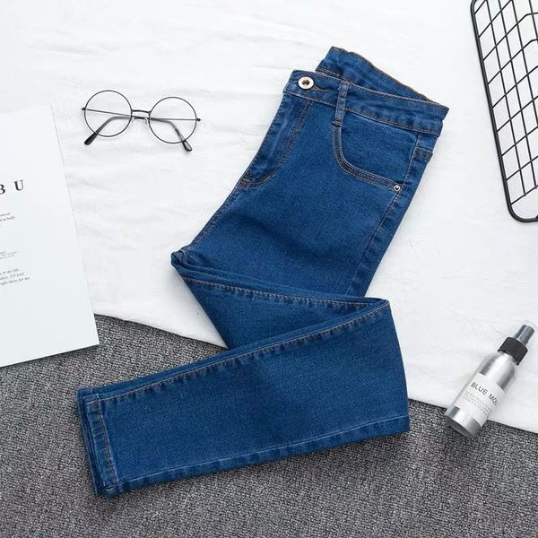 

2021 new vintage denim pencils, women's high-waisted waistband jean ladies summer elastic thin plus size denim. y9og, Blue