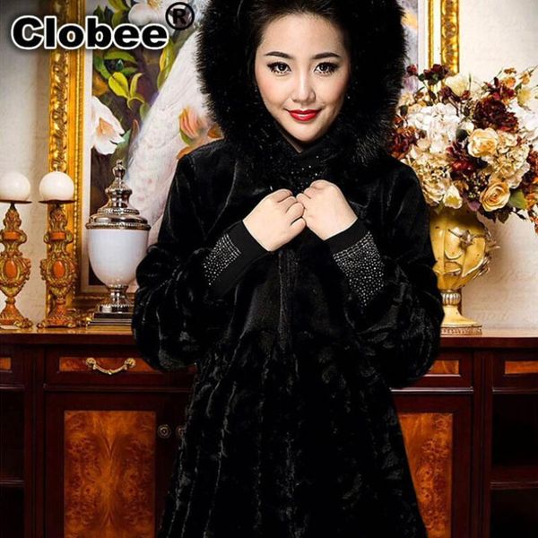 

women winter faux fur coat long sleeve faux mink cashmere fur coat long style warm hooded luxury coats abrigos mujer1, Black
