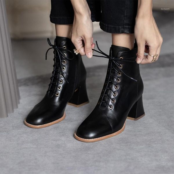 

boots haraval women thick heel ankle squared toe elegant high lady shoes zipper black white autumn winter footwear e209l1