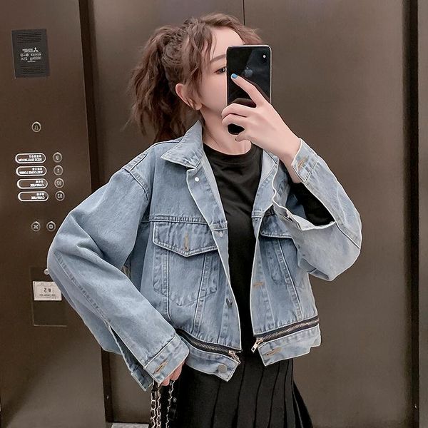 

women's jackets 2021 solid turn-down collar jean jacket for women loose casual blue fashionable coats female outwear denim feminine, Black;brown