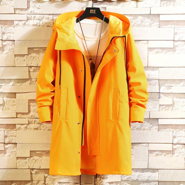 

autumn and winter new windbreaker mid long fat loose jaet hooded men's casual coat fashion, Tan;black