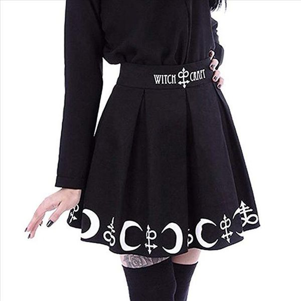 

women gothic punk moon magic spell symbols pleated mini skirt black simple new summer wild mini skirt #zer