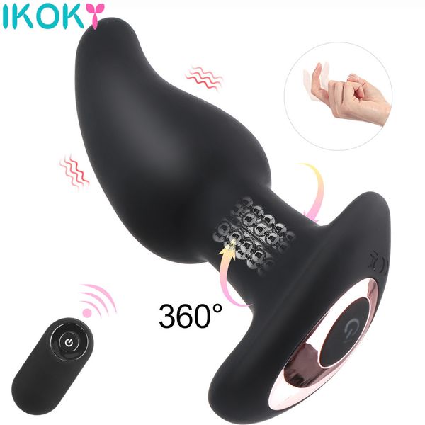 Vibrador anal com rotação, massagem de próstata, mulheres, ponto g/estimulação de clitóris, silicone, brinquedos sexy, sem fio, plugue anal vibratório