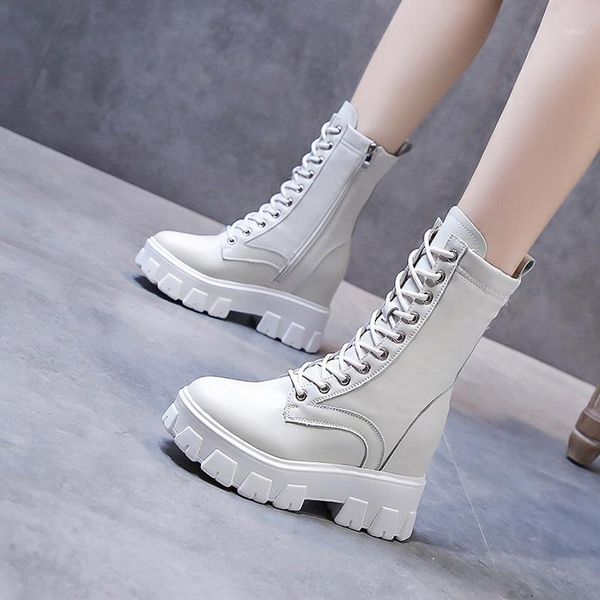 

boots lace up boot platform wedges shoes for women leather autumn winter white black round toe ankle1