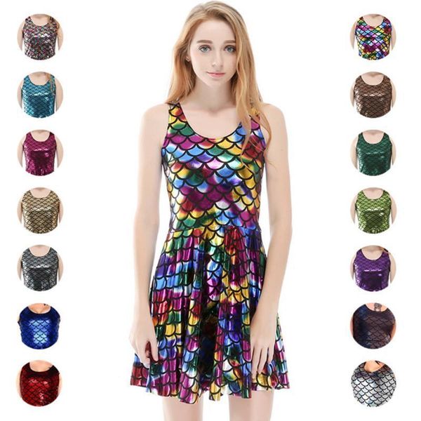

summer dress women fish scales bodycon dress sleeveless slim club party female ladies dresses plus size, Black;gray