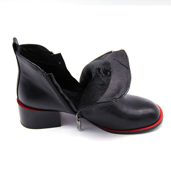 

ins women's ankle boots 22.5-25.5 cm length women genuine leather round toe zipper classic wild plus velvet winter boots y1221, Black