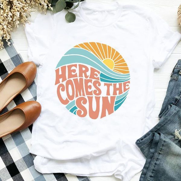 

women lady cute wave vacation trend girl 90s fashion print shirt t tee womens clothes tshirt for female graphic t-shirt, White