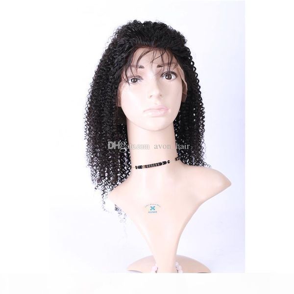 

afro kinky curly lace front wigs for black woman mongolian human hair #1b kinky curly glueless full lace wig with baby hair, Black;brown