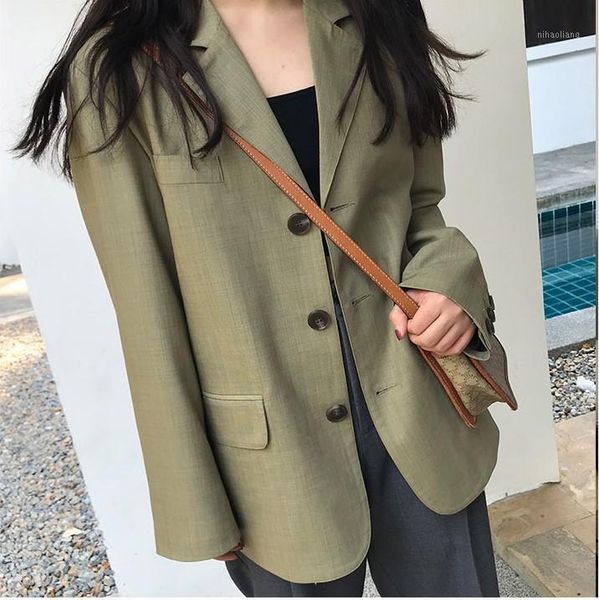 

women blazers mujer runway jacket vintage female 2020 new suits button cotton coat loose oversize casual blazers for women s02731, White;black