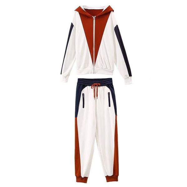 

gym clothing sports suit women 2021 early spring wear hooded sweater cardigan jacket casual harem pants two-piece, White;black