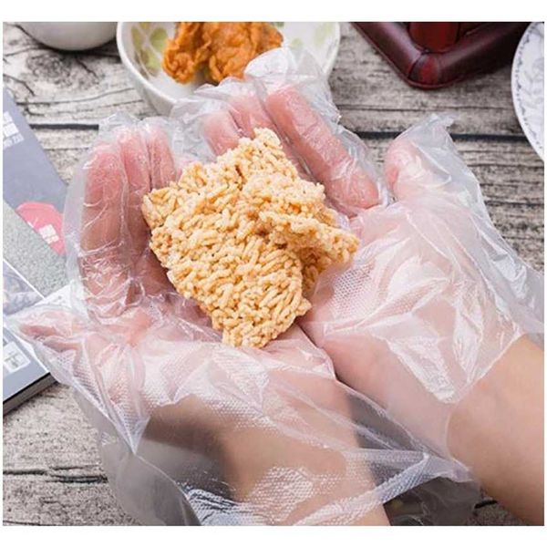 

factorybqkptransparent 100 pcs/set pe disposable waterproof oilproof film glove multifunctional sanitary gloves for home