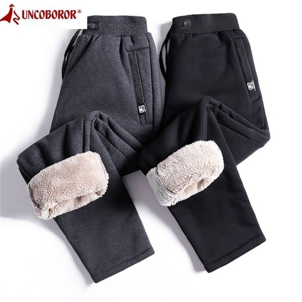 

2020 winter warm fleece jogging pants men casual slim fit trousers thicken lamb velvet sweatpants plus size male streetwear lj201217, Black