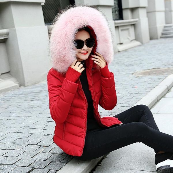 

new 2021 women winter coat fake fur collar woman parka short outwear warm down jacket winter jacket female coat plus size1, Black