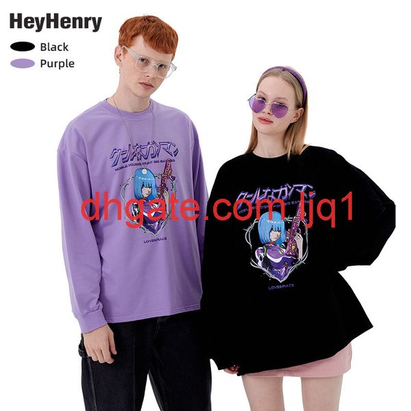 

henry's new spring cartoon printed t-shirt for men and women, White;black