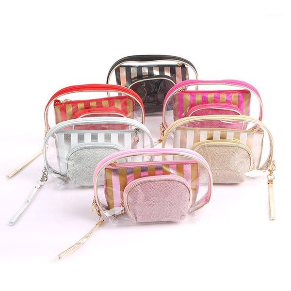 

3pcs/set waterproof cosmetic bag portable women transparent makeup bag reusable travel pvc zipper tote foldable toiletry kit1