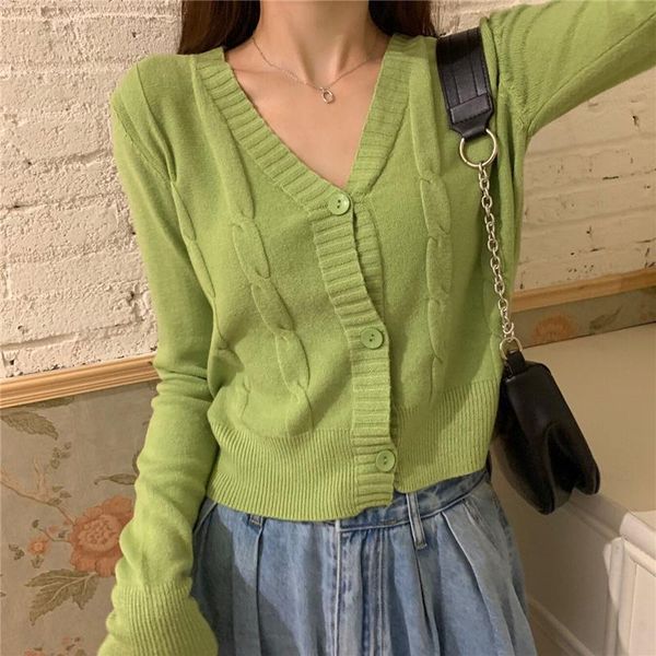 

women's knits & tees fall spring sweater cardigan women v-neck knitted full sleeve cropped buttons slim sweaters cardigans lady crop f, White