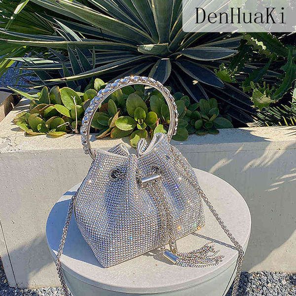 

shopping bags luxury designer purses and handbags for women silver bucket clutch purse evening banquet female rhinestone shoulder 220309