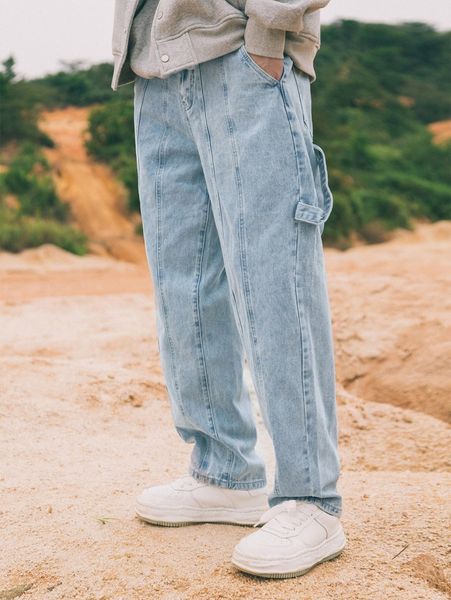 

men pocket side tape detail jeans without chain g9fn#, Blue