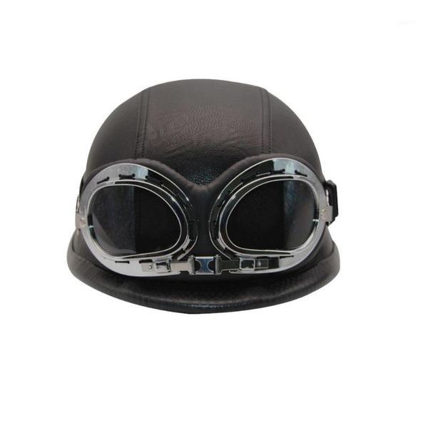 

motorcycle helmets 11pc accessories safety helmet leather vintage pu with goggles1