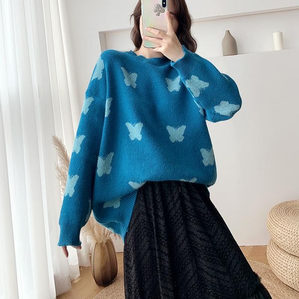 

coigarsam print blouse women knitting loose blusas womens and blouses pink blue black b1691, White