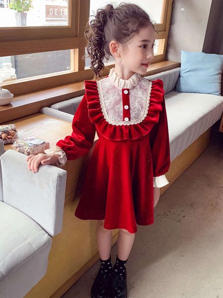 

veet girls' children's autumn new winter korean drs 2020 princs little girl's red plush skirt7x6y, Red;yellow