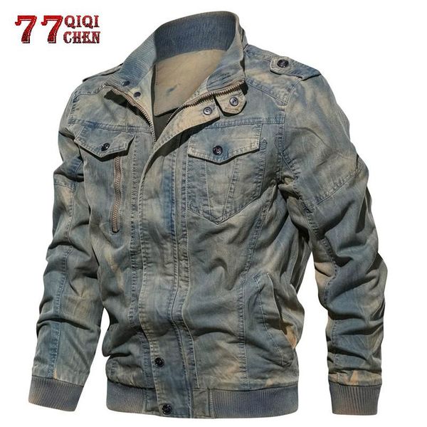 

new 2021 tactical jackets men plus size 6xl army cargo denim jeans jackets coats jaqueta masculina solid bomber coat, Black;brown