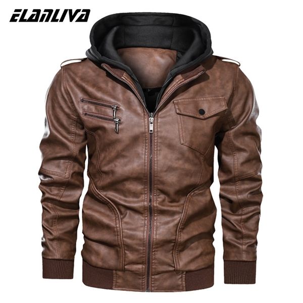 

winter men's casual man motorcycle hooded coats male business pu biker leather jackets clothing c1103, Black;brown
