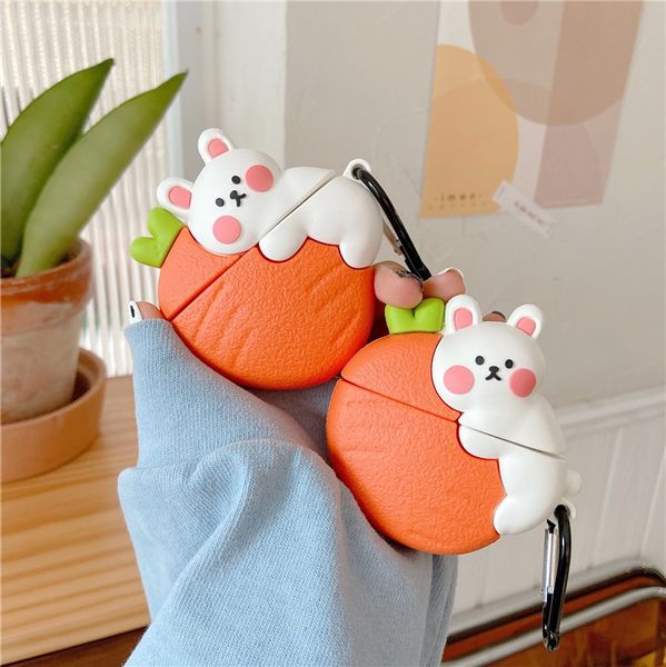 

cute cartoon carrot rabbit silicone bluetooth wireless headset cover for apple airpods 1 2 pro charging case