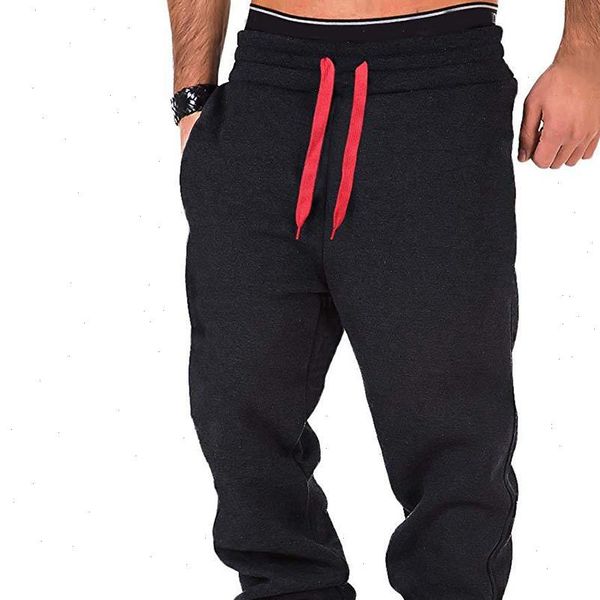 

2021 new men loose sports pants sportswear casual elastic solid drawstring trousers male fitness workout pants gym sweatpants, Black